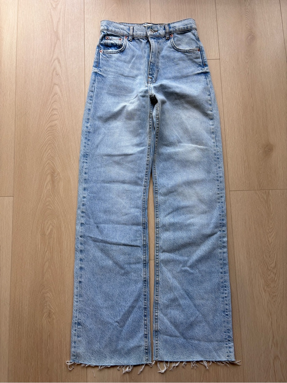 Zara The 90’s Full Length Light Blue Straight Leg Jeans